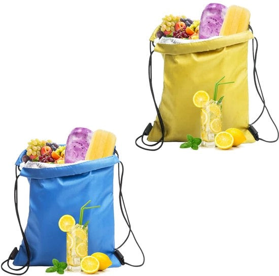 Zak diario impermeabile, ripiegabile, con cordoncino, sacchetto per picnic, per lavoro, scuola, viaggio (blu cielo, giallo)