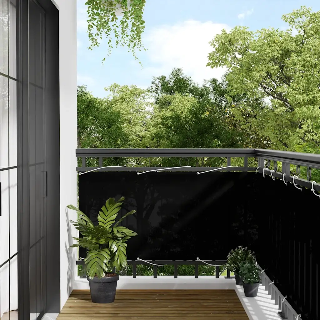 Paravento da Balcone Nero 75x800 cm 100% Poliestere Oxford
