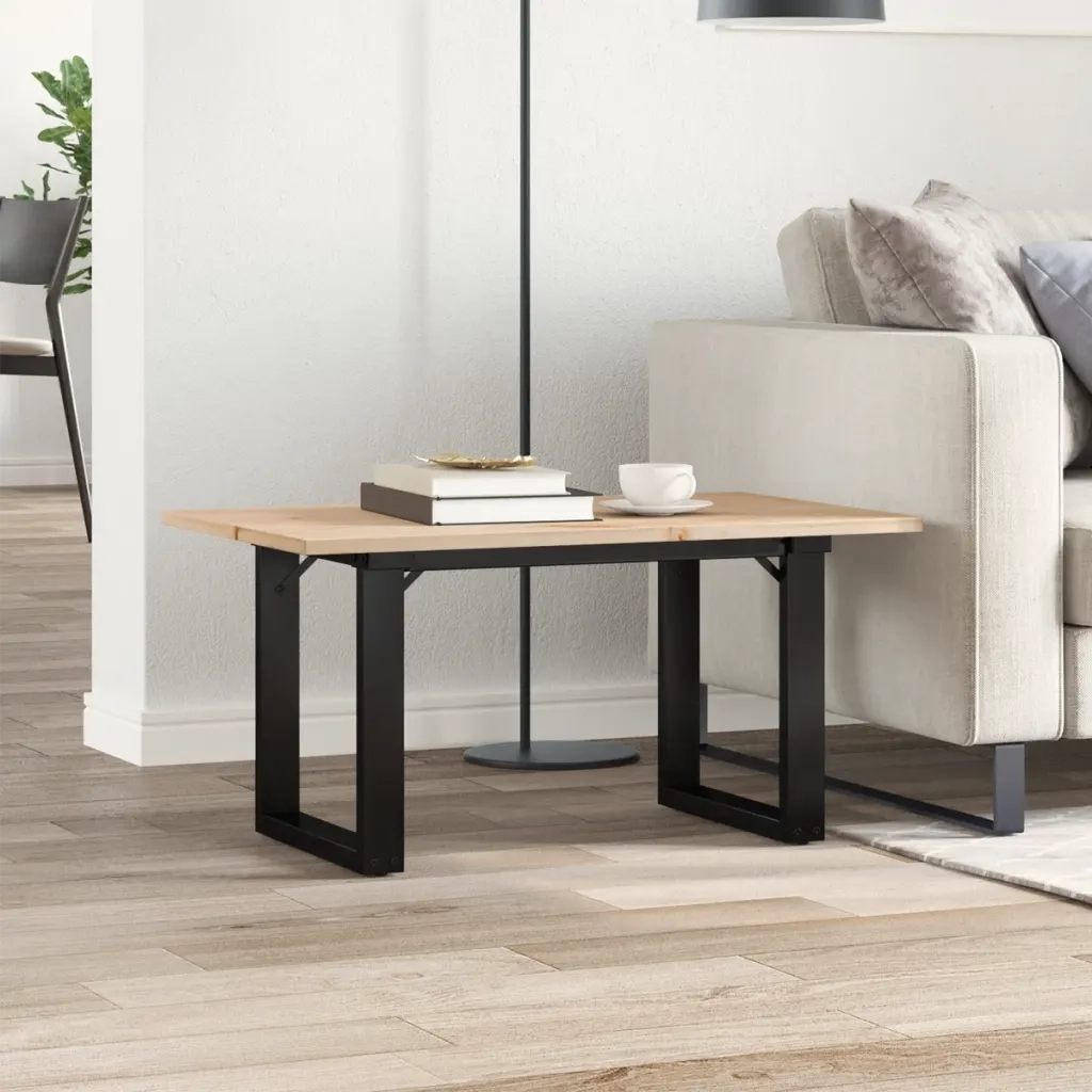 Tavolino da Salotto Telaio a O-Tavolino da soggiorno-Tavolo 80x50x40cm Legno Pino e Acciaio