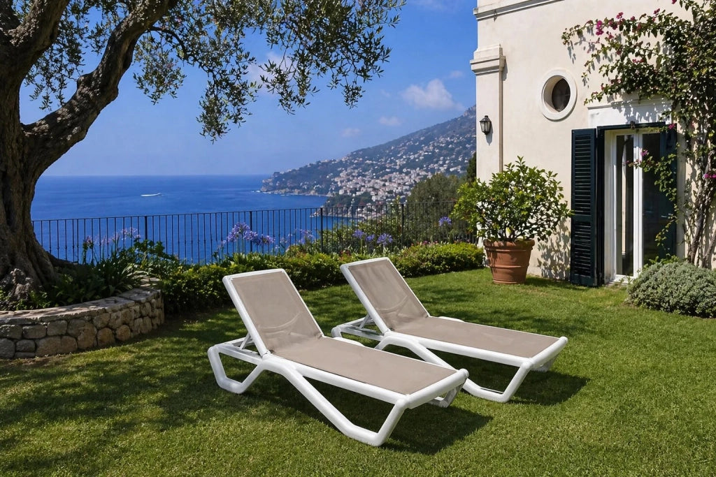 Sdraio da Giardino Rochelle, Lettino Prendisole Impilabile, Regolabile 4 Posizioni Made in Italy, 191x57x90h cm Bianco
