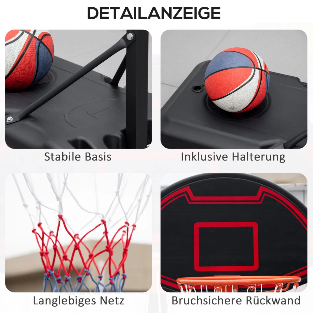 Canestro da Basket Regolabile in Altezza ¨C zephmum ¨C Nero 131x49x195-250 cm