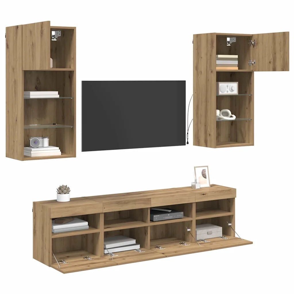 Unità a muro per TV con LED 5 pcs Rovere artigianale 3402981