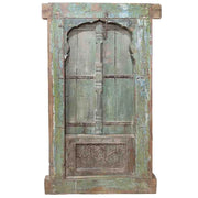 Finestra in legno artigianale blu 100x14x180h cm