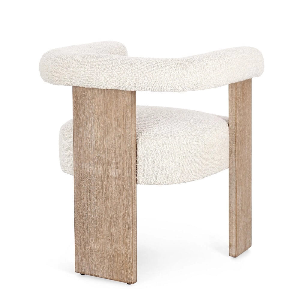 Sedia con Braccioli in Tessuto Bouclé e Struttura in Legno Nero - GORDON