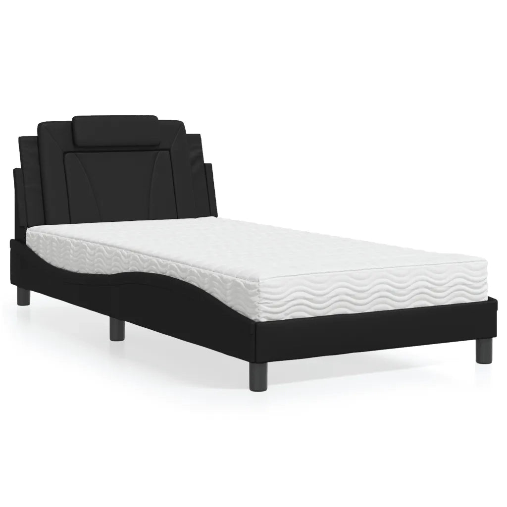 Letto Viana con Materasso-Struttura Letto con Materasso Nero 100x200 cm in Similpelle