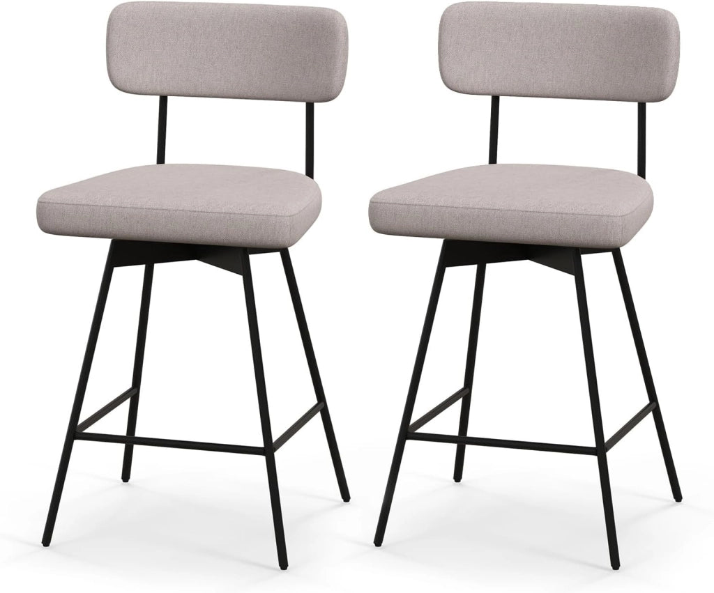 Set di Sgabelli da Bar 2, Sgabelli da Bar Girevoli 360º con Sedile Imbottito, Schienale Curvato e Poggiapiedi in Metallo, per Cucina e Sala da Pranzo (Beige/Grigio) (Beige)
