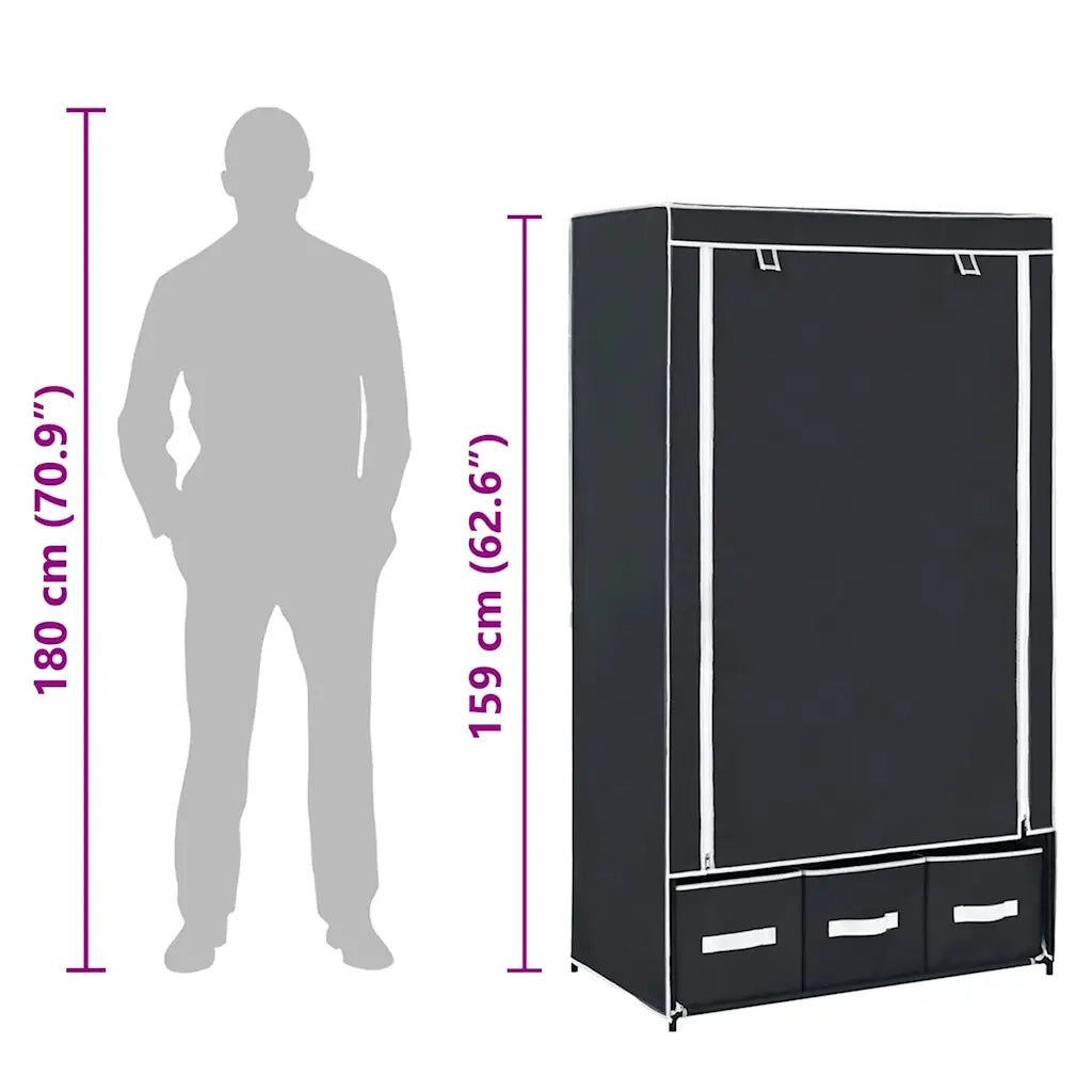 Armadio Nero 87x49x159 cm in Tessuto