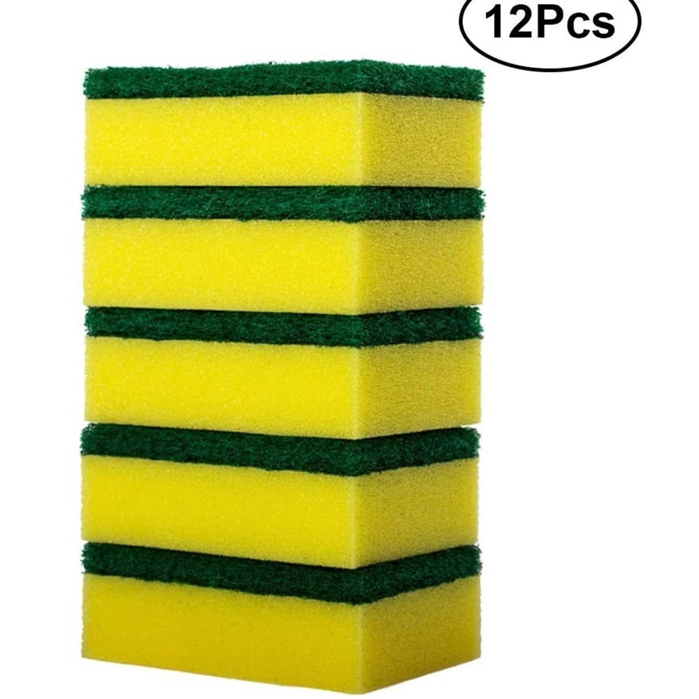 Trade Shop - 12 Spugna Per Lavare Piatti Spugnetta Con Retina Giallo Verde Graffietta Cucina -