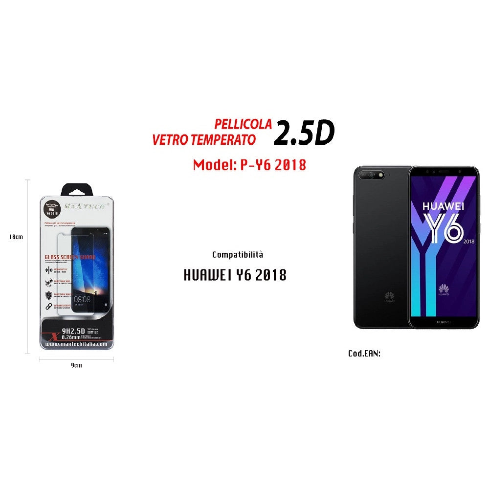 Trade Shop - Pellicola Vetro Temperato Per Huawei Y6 2018 Salva Proteggi Display Maxtech P-y6 2018 -