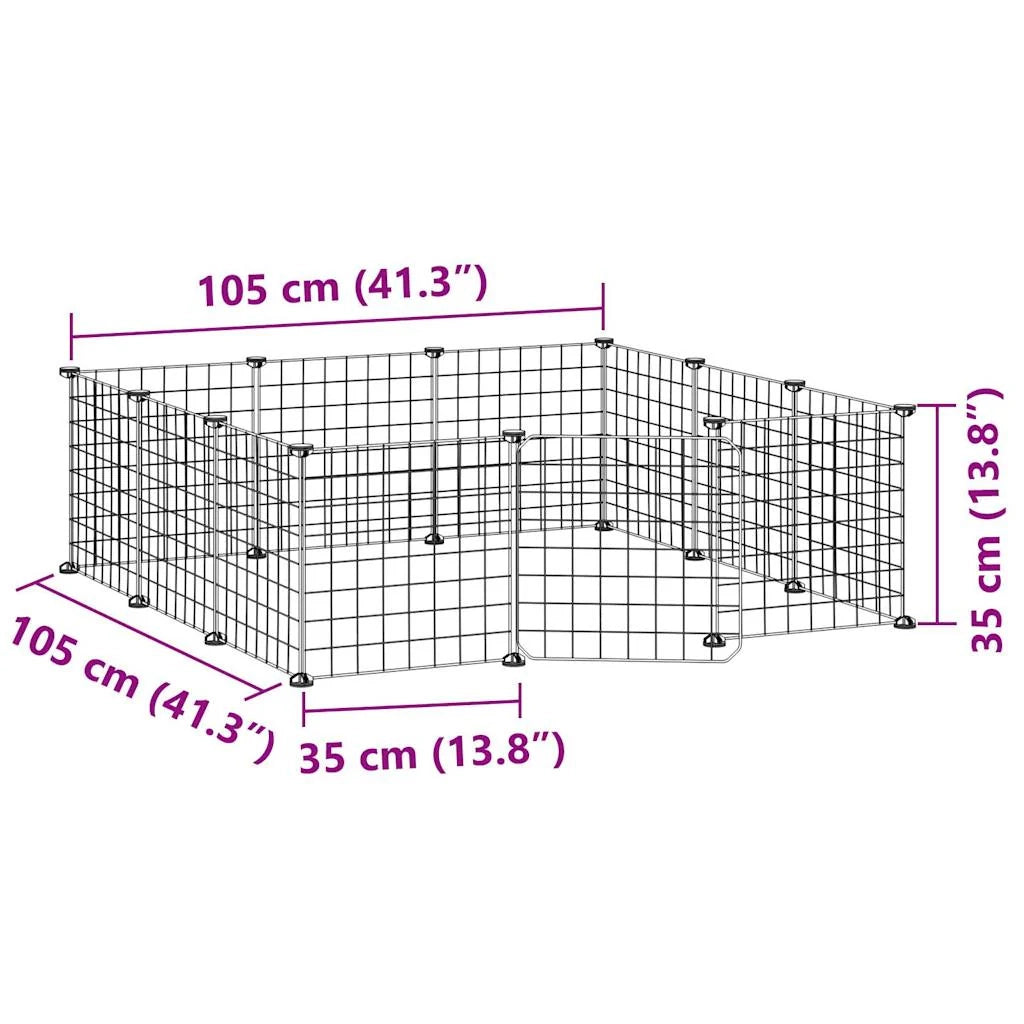 Gabbia per animali domestici a 12 pannelli con porta 35 x 35 cm nera 02_0041562