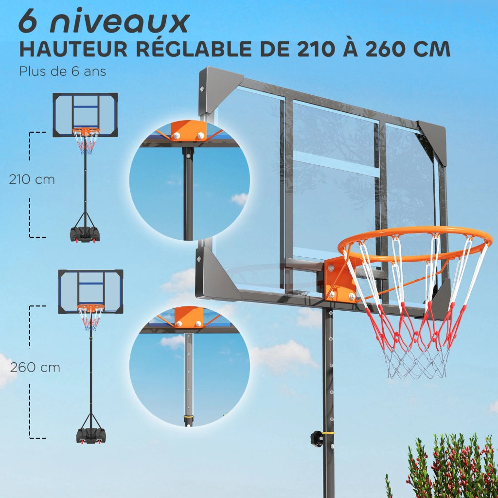 Canestro Basket Bambini Regolabile 210-260 cm con Ruote e Base ¨C zephmum ¨C Blu