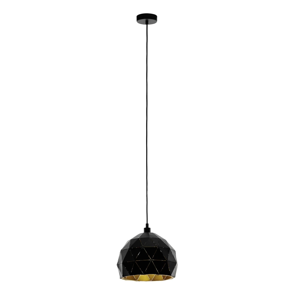 Sospensione Contemporanea Roccaforte Acciaio Nero Oro 1 Luce E27