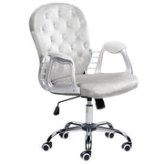 Sedia da ufficio in velluto grigio chiaro con cristalli e altezza regolabile e schienale trapuntato stile retrò moderno