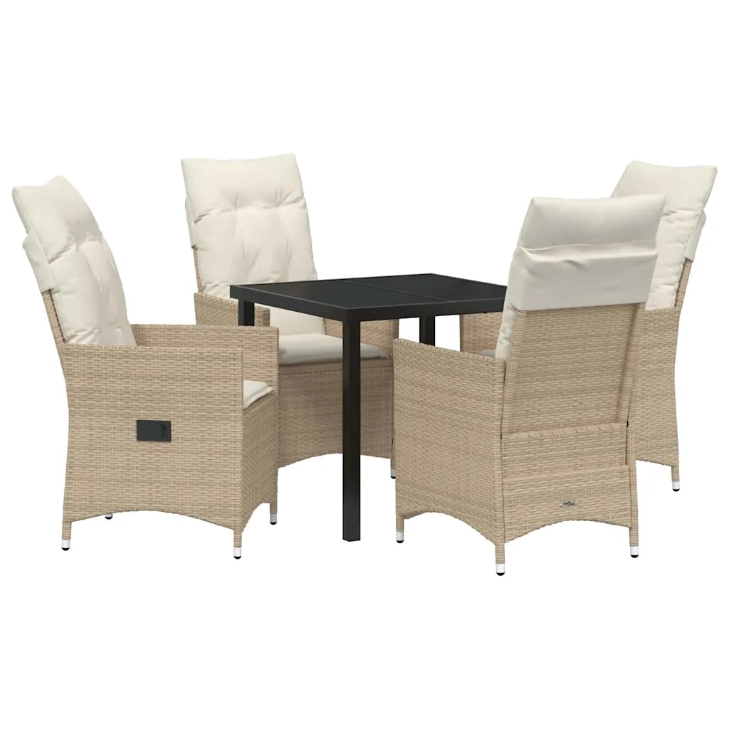 Set da Pranzo per Giardino con cuscino 5 pcs Beige polyrattan