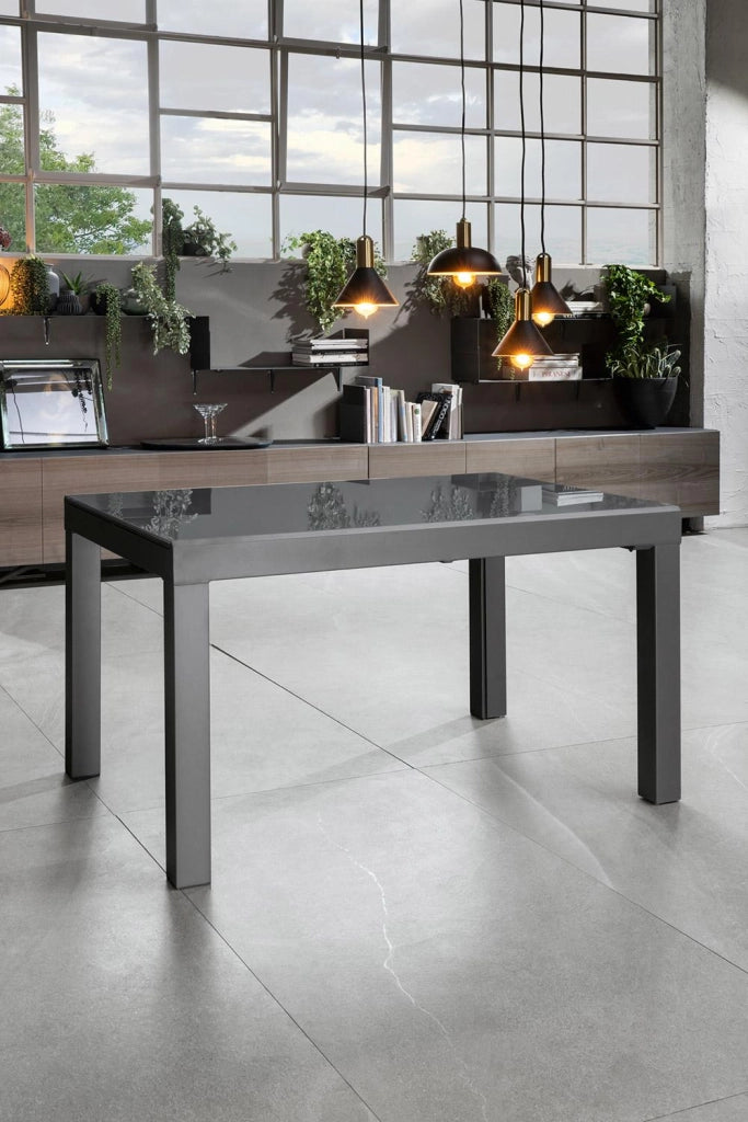 Tavolo Allungabile 120/350x83x75 cm in Metallo con Top in Vetro Grigio