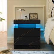 Comodino con luci LED regolabili, 2 cassetti, nero e oro