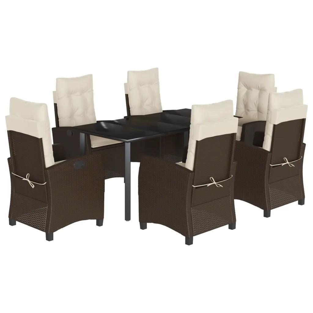 Set da Pranzo da Giardino 7pz con Cuscini in Polyrattan Marrone