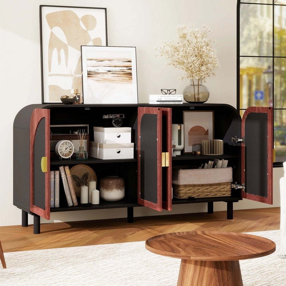 Credenza Retr¨° ¨C MINIMAL ¨C MDF, 4 Ante, Ripiani Regolabili, Soft-Close, 150 cm