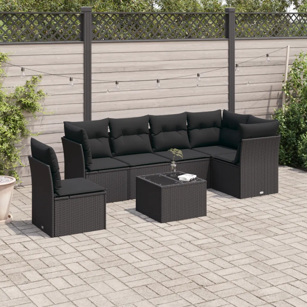 Set Divani da Giardino con Cuscini 7pz Nero Polyrattancod mxl 87461
