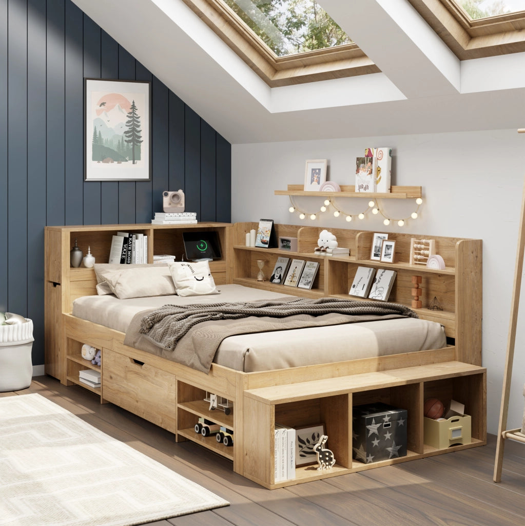 Letto singolo per bambini 90x200 cm con contenitori