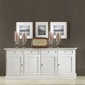 Credenza madia buffet in legno Shabby chic bianca mod Martini 4 ante