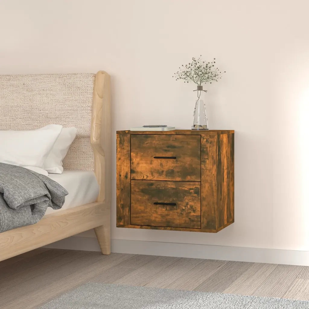 Comodino | Armadio da Notte | Mobiletto da notte a Muro Rovere Fumo 50x36x47 cm