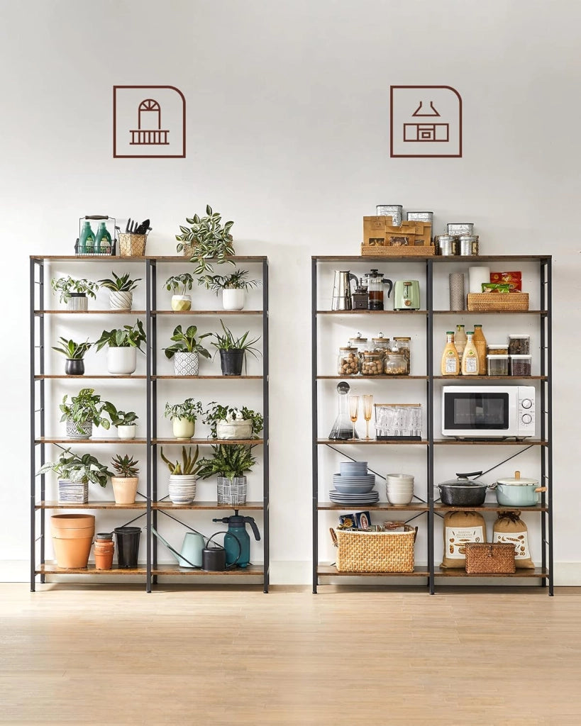 VASAGLE Libreria a 6 livelli, Scaffale Portaoggetti, 30 x 120 x 172,5 cm, Stile Industriale, per Soggiorno, Studio, Balcone, Cucina, Marrone Vintage e Nero LLS114B01