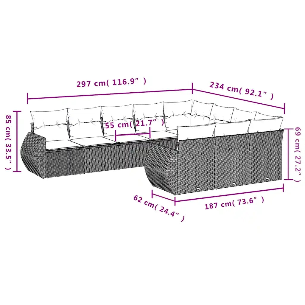 Set Divani da Giardino 10pz con Cuscini in Polyrattan Marrone 3254230