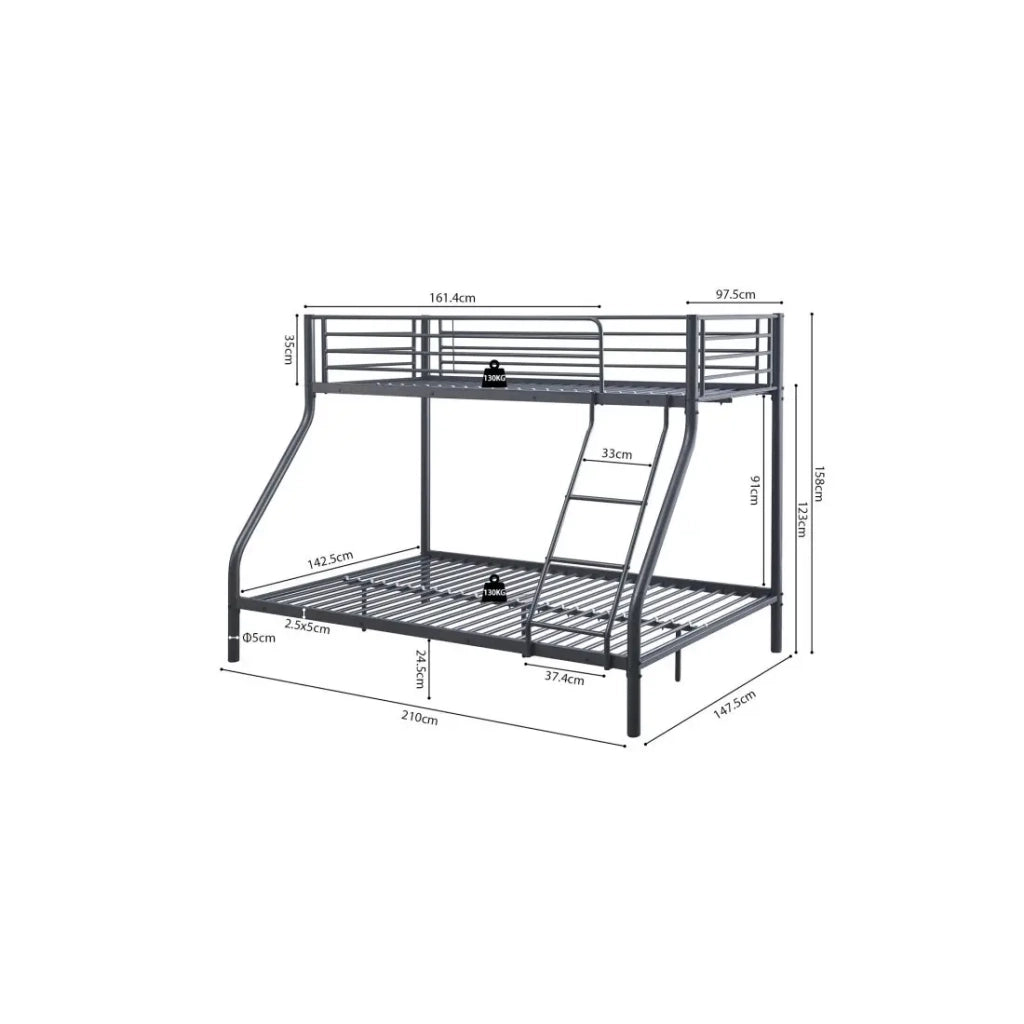 Letto a castello in metallo SAMMY - 90x200 & 140x200 cm - Grigio scuro - Rete inclusa