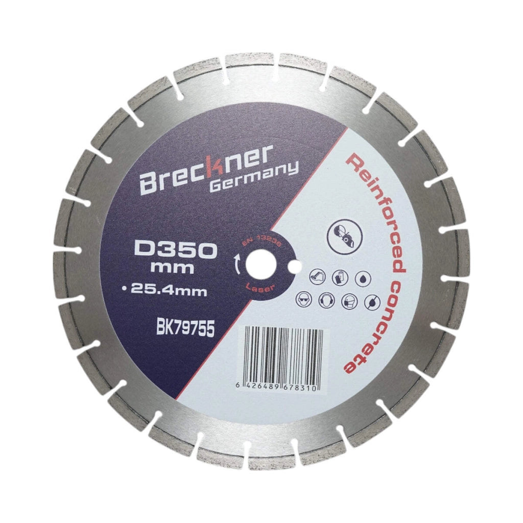 Disco diamantato segmentato 350x25,4 mm, segmento 10 mm per cemento armato, pavimentazioni, archi, pietra dura Breckner Germany