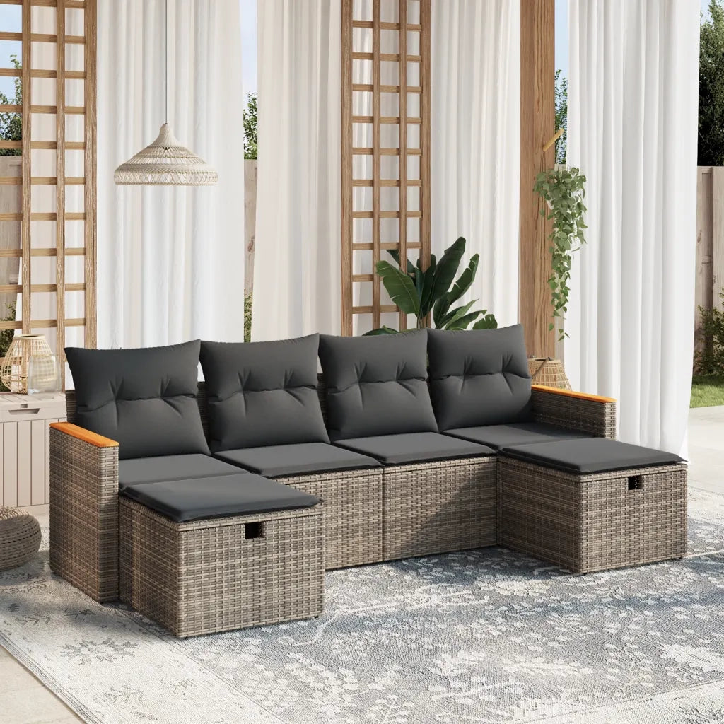 Set Divano da Giardino 6 pz con Cuscini Grigio in Polyrattan 3265344