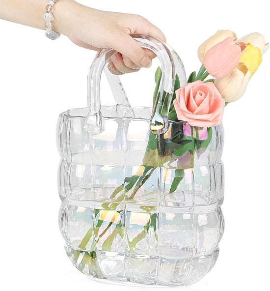 Decorativa Vaso di Vetro per Borsa a Mano - Vaso Decorativo di Fiori e Vaso Creativo a Bocce di Vetro