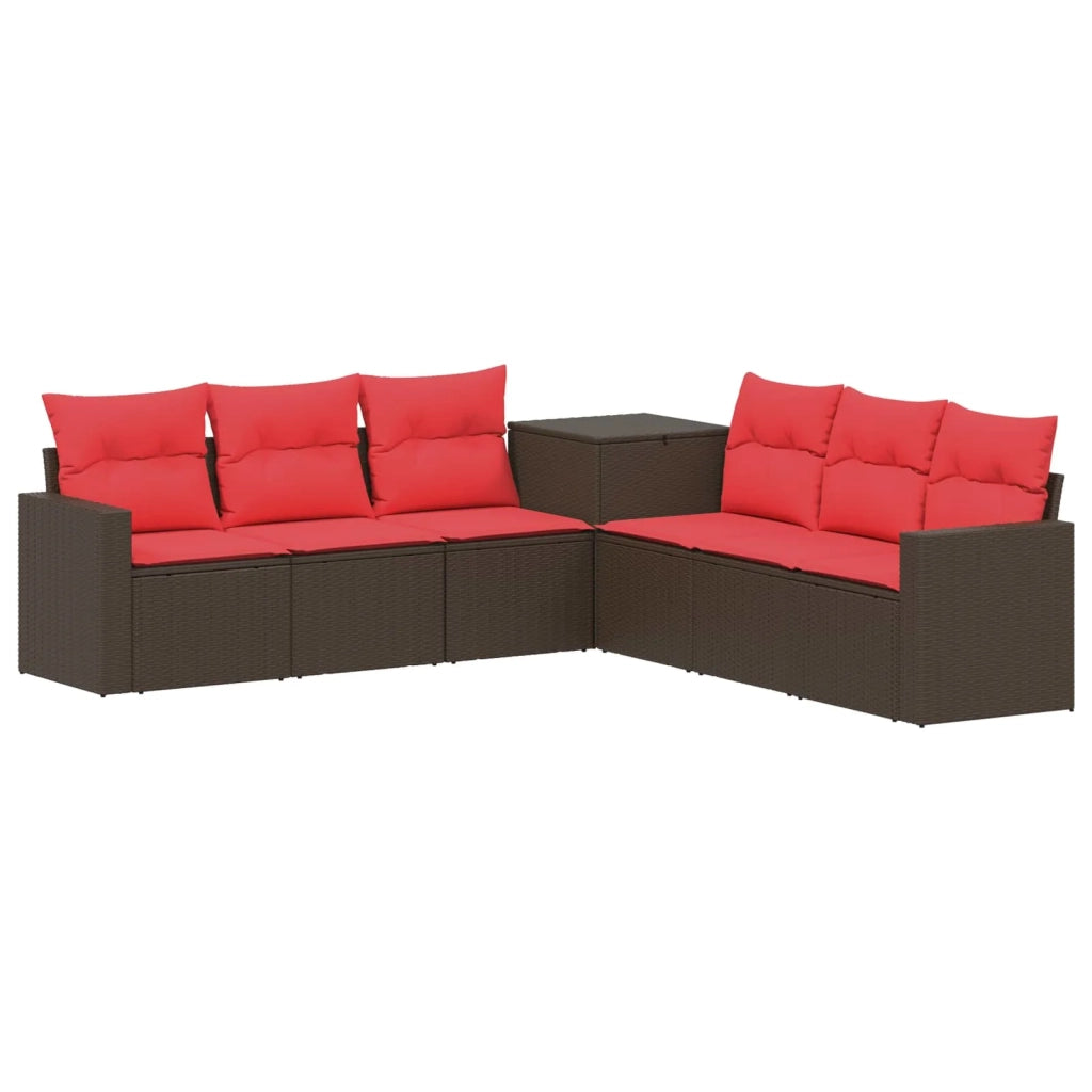 Set di divani 7 pcs Marrone e Rosso Rattan sintetico e Acciaio 3448781