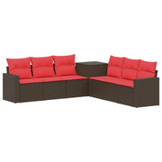 Set di divani 7 pcs Marrone e Rosso Rattan sintetico e Acciaio 3448781