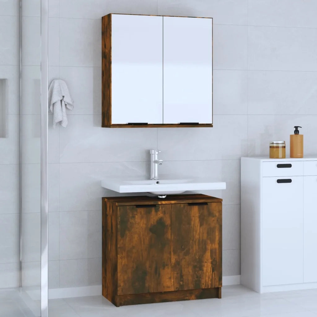 Set Mobili da Bagno 2 pz Rovere Fumo in Legno Multistrato 3115865
