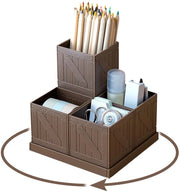 Organizzatore da scrivania rotativo, 3+1 compartimenti, grande, 360° girevole, personalizzabile e rimovibile, adatto per matite, matite colorate e vari articoli da ufficio (marrone)