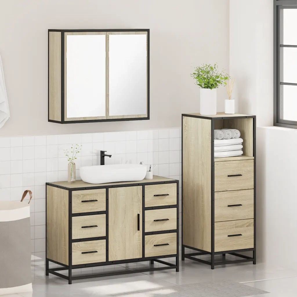 Set Mobili da Bagno 3 pz Rovere Sonoma in Legno Multistrato 3301021