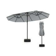 Ombrellone da patio doppio lato da mercato per cortile, Ombrellone con 12 stecche in metallo Grigio