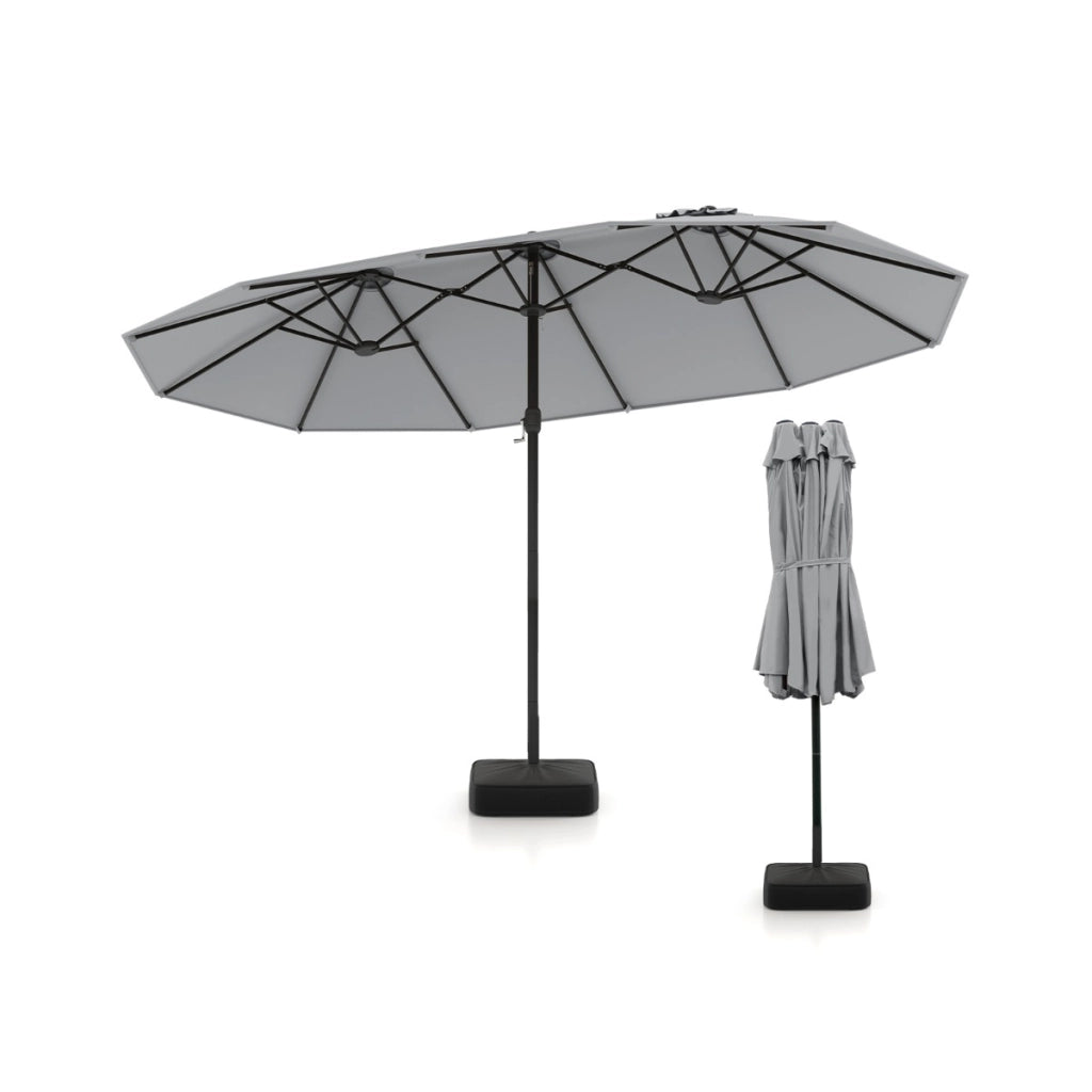 Ombrellone da patio doppio lato da mercato per cortile, Ombrellone con 12 stecche in metallo Grigio