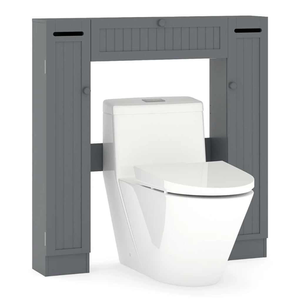 Mobile contenitore sopra il water in legno bianco con 2 ripiani regolabili soluzione salvaspazio design contemporaneo in MDF grigio 20_0017922