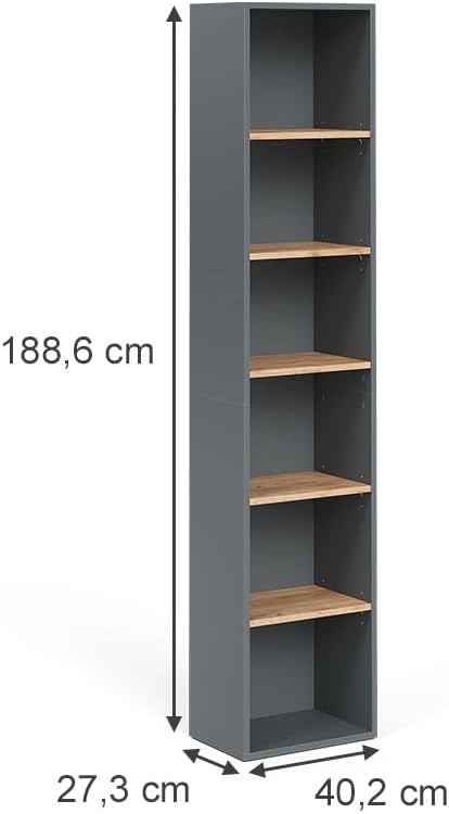 Mobile alto Viktor, Antracite/quercia dorata, 40.2 x 188.6 cm, utilizzabile per la conservazione verticale di accessori da bagno