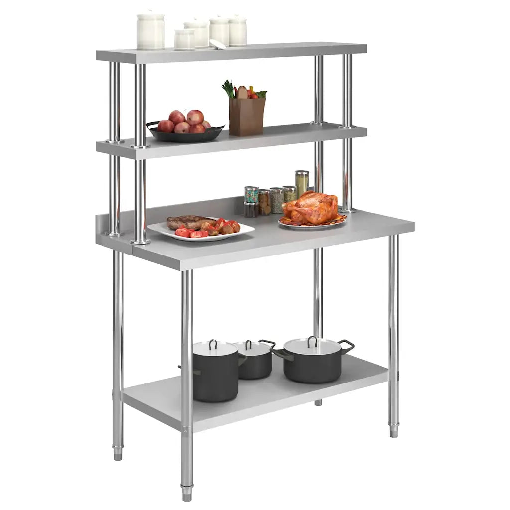 Tavolo Lavoro Cucina con Mensola 120x60x150 cm in Acciaio Inox CFW5482122