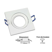 Trade Shop - Porta Faretto Ad Incasso Quadrato Faretto Orientabile Con Molle Foro 75 Mm P20 - Bianco