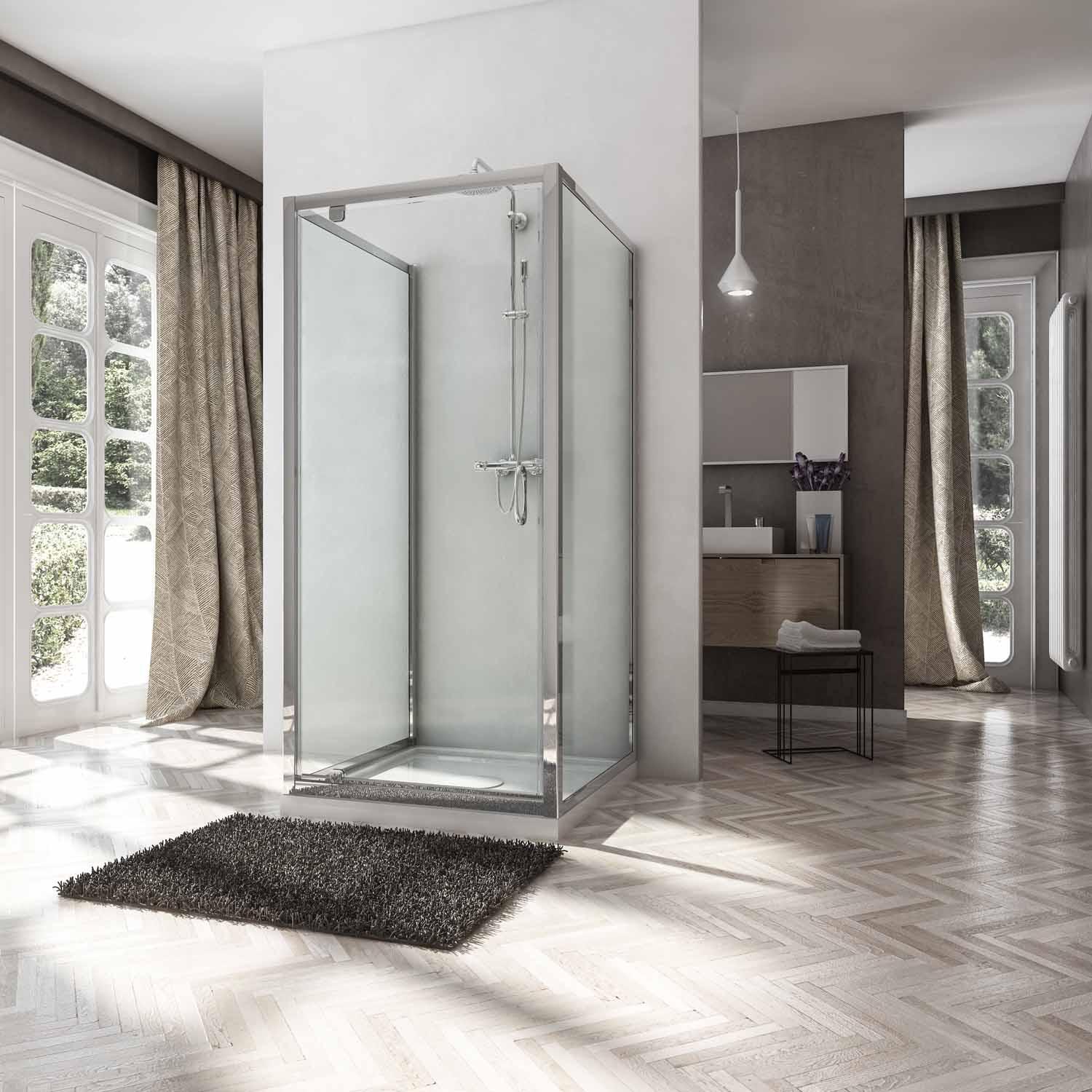 Box Doccia 3 Lati 90x80x90 cm 1 Anta Battente in Cristallo Opaco 6mm H185 Fosterberg Koge Trio