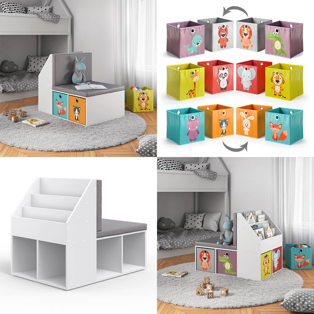 Vicco Libreria bambini Bianco 97.1 x 78.4 cm con 6 scatole pieghevoli colorate