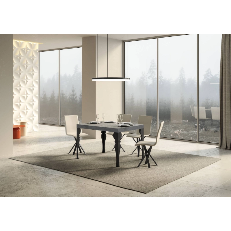 Tavolo allungabile 90x130/390 cm Paxon telaio Antracite - Cemento