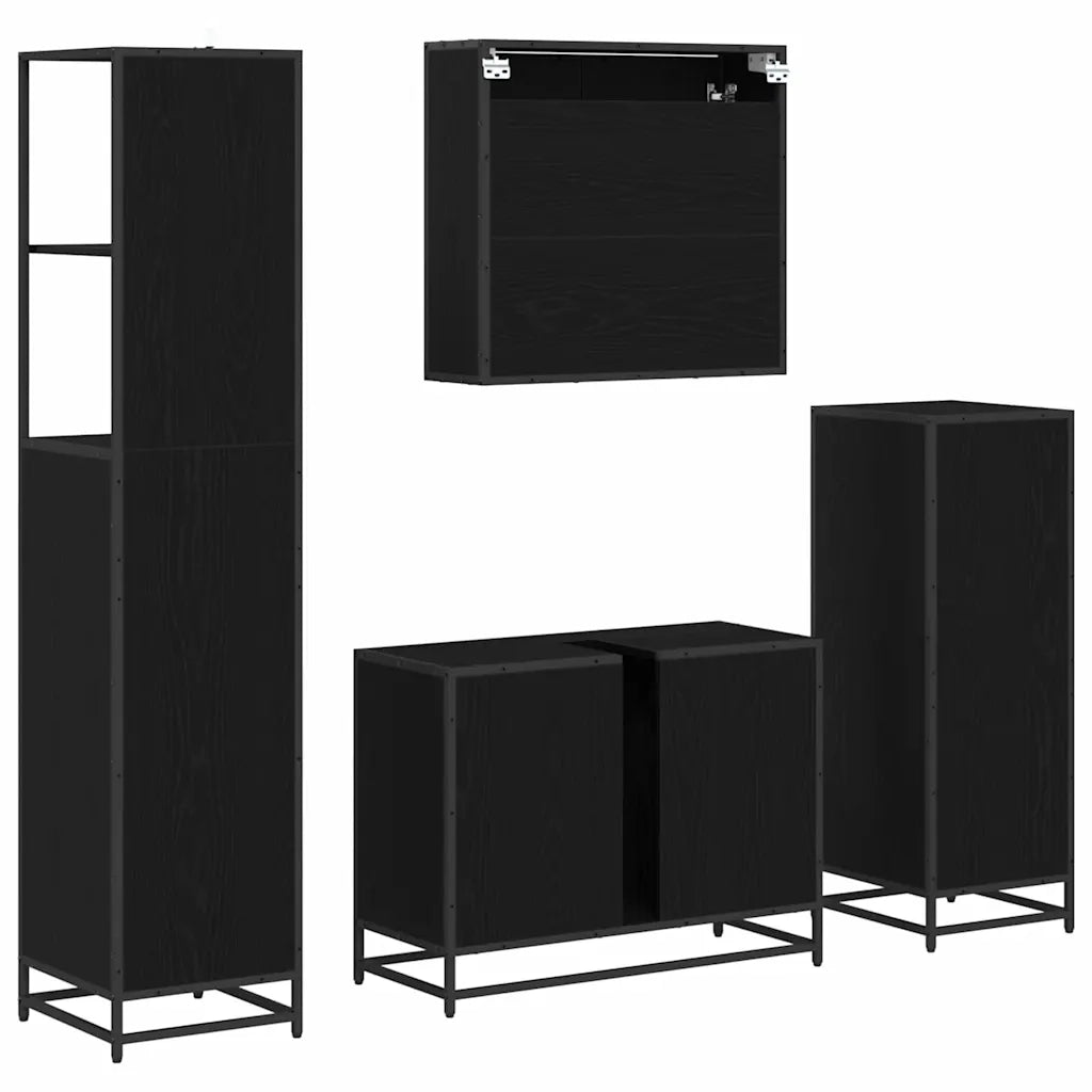 Set di mobili per il bagno 4 pcs Rovere Nero Legno multistrato 3402356