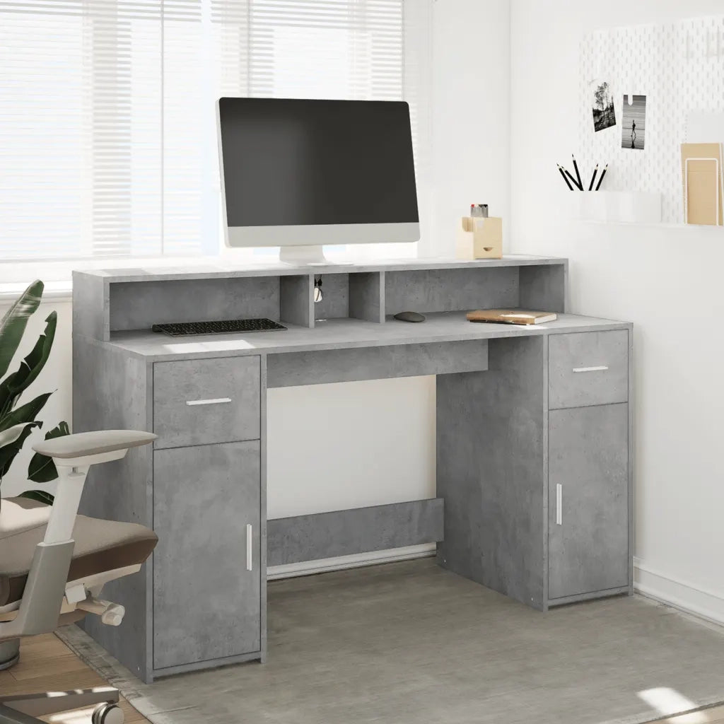 Scrivania con Luci LED Grigio Cemento 140x55x91 cm Multistrato 3309423