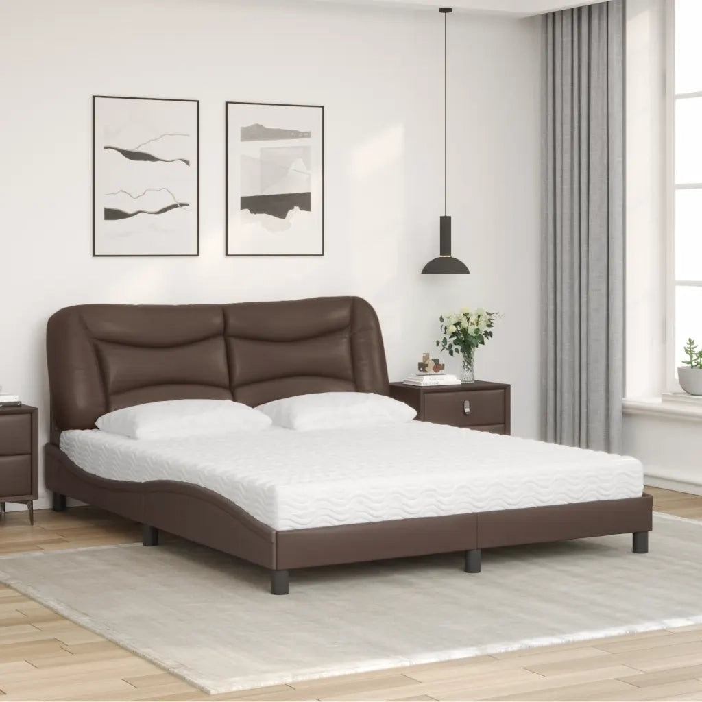 Letto con Materasso Hvar Marrone 160x200cm in Similpelle 3208733