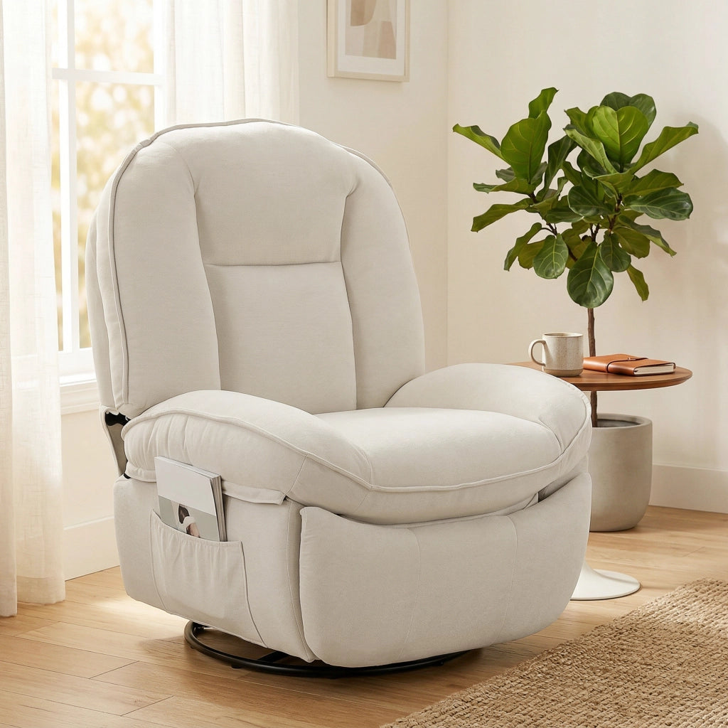 Poltrona reclinabile girevole a 360¡ã in velluto ¨C zephmum ¨C crema